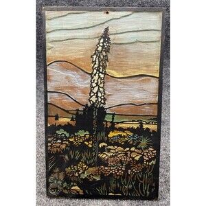 Wood Arts & Crafts Decorative Panel Carved Southwestern Landscape Desert Plaque